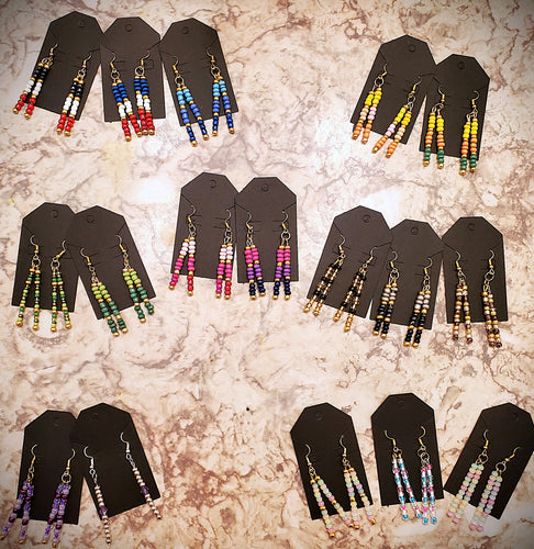Handmade Glass Seed Bead Stick/ Dangle Hook Earrings