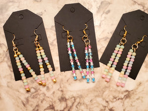 Handmade Glass Seed Bead Stick/ Dangle Hook Earrings