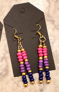 Handmade Glass Seed Bead Stick/ Dangle Hook Earrings