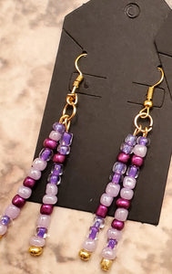 Handmade Glass Seed Bead Stick/ Dangle Hook Earrings