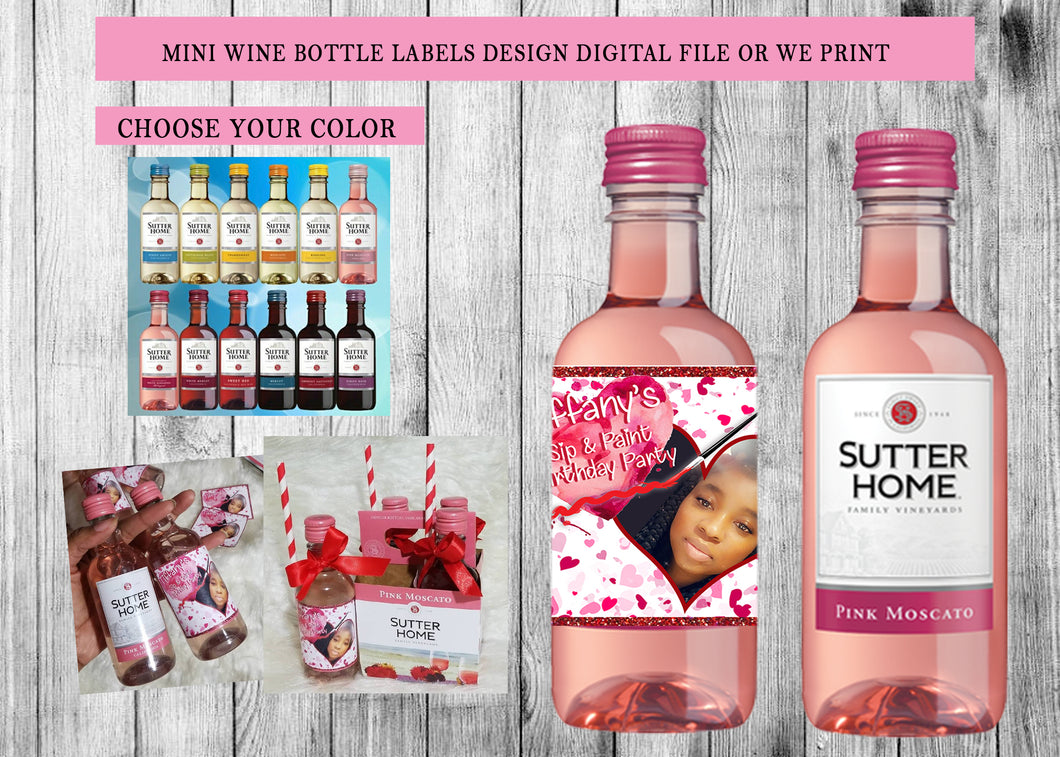 Custom Mini Wine Bottle Labels Any Event or Occasion - Digital or Printed (Please Read Item Description)